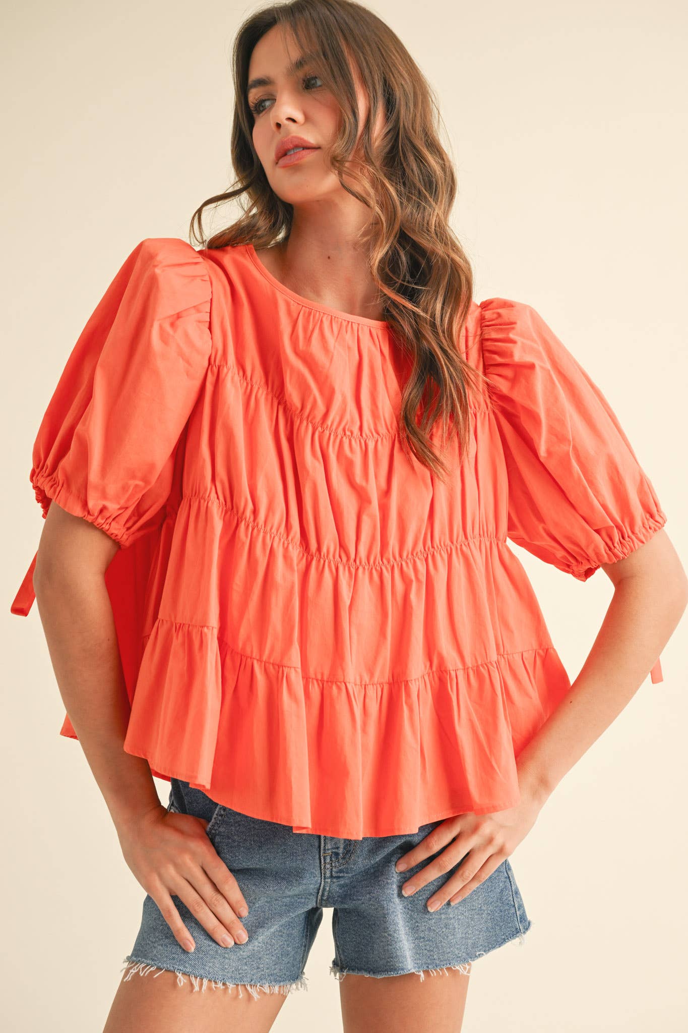 &MERCI - Wholesale Blouse - Women's - TIERED SHIRRING PUFF SLEEVE TOP MTP308165
