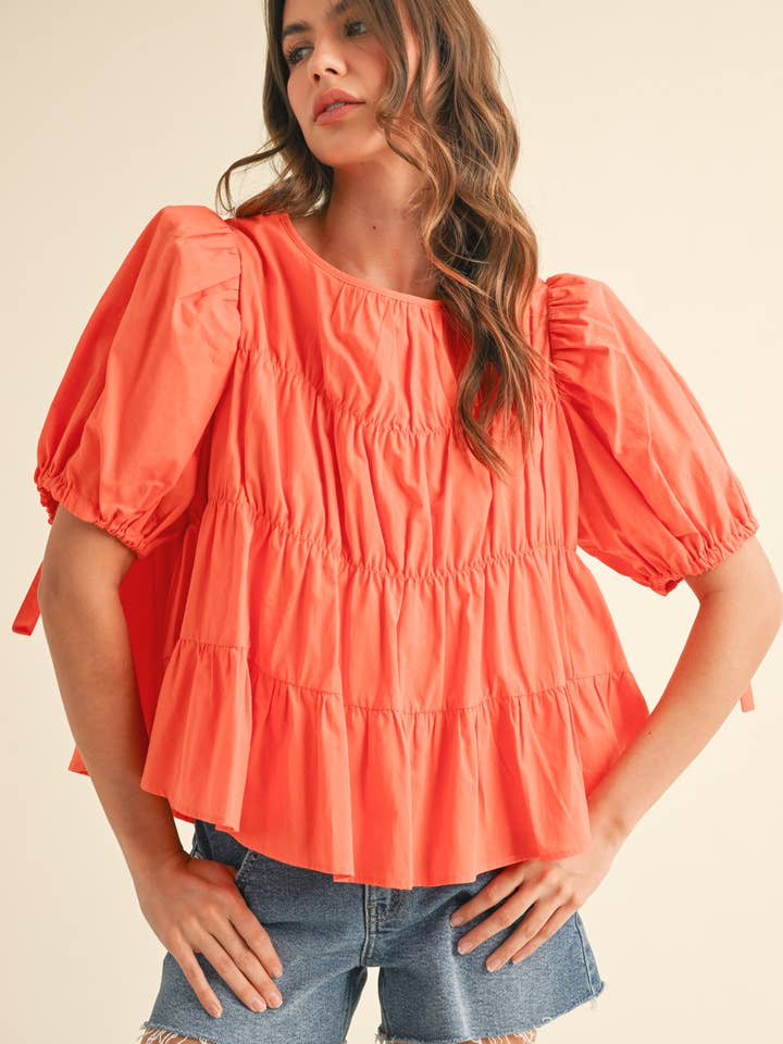 &MERCI - Wholesale Blouse - Women's - TIERED SHIRRING PUFF SLEEVE TOP MTP308165