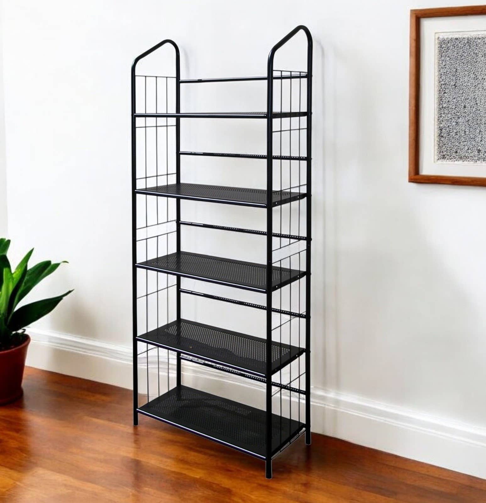 HomeRoots - Wholesale Bookcase - 64" Black Metal Five Tier Bookcase