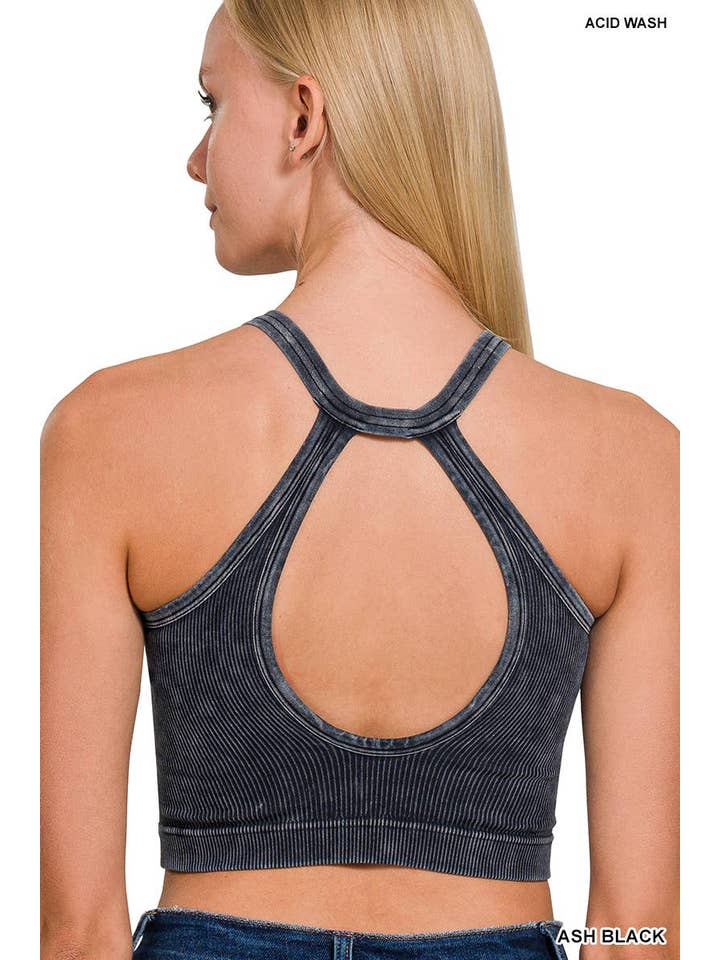 Vanilla Monkey - Wholesale Tank Top - Women's - Washed Ribbed Cropped Button V-neck Tank Top