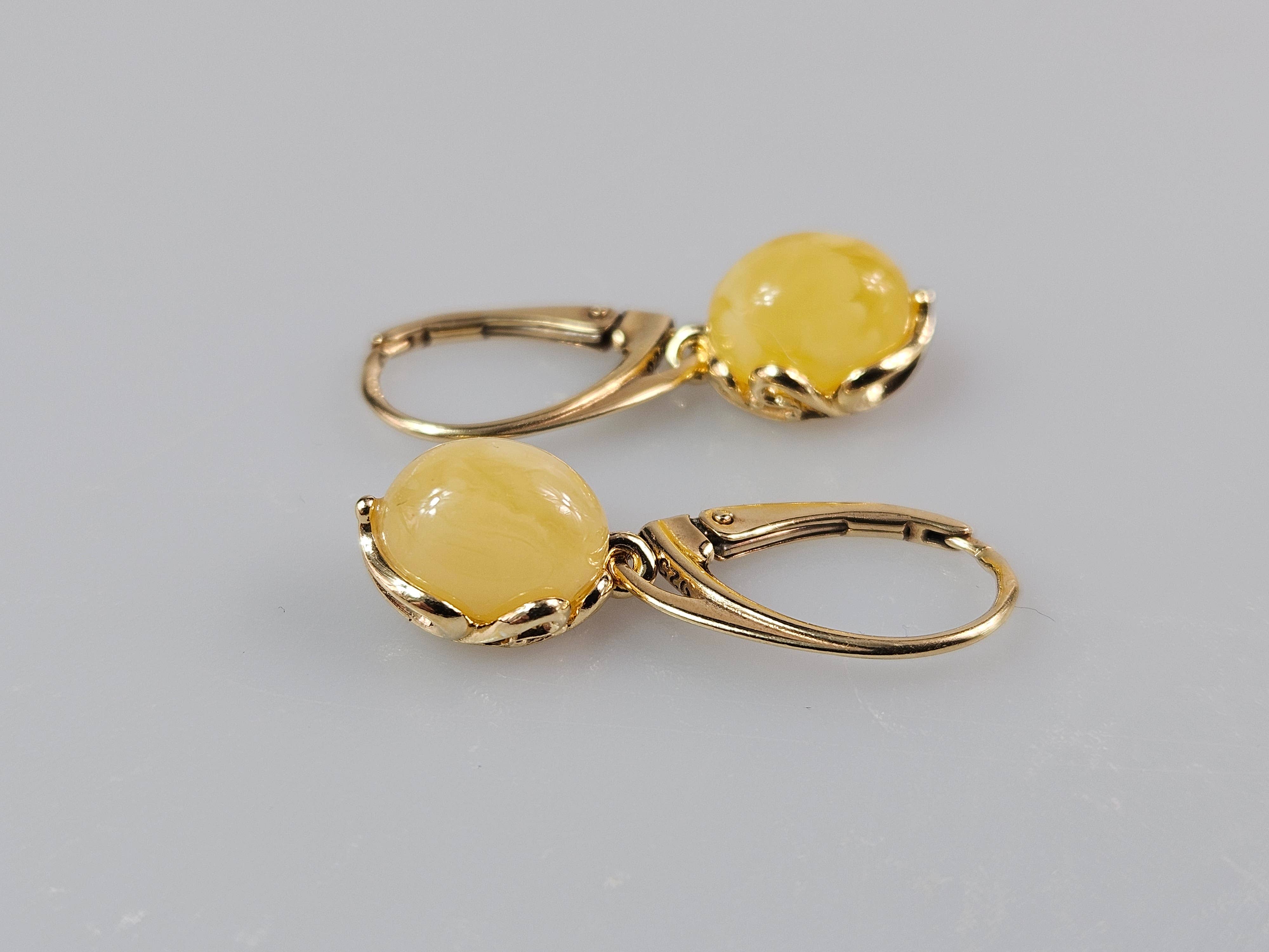 AmberLithuania - Wholesale Dangle Earrings - White Baltic amber Earrings Gift for women Gold jewellery3