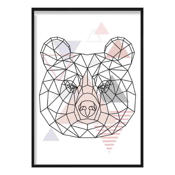 Lámina abstracta geométrica escandinava con diseño de cabeza de oso en rosa para venta al por mayor de Artze Wall Art