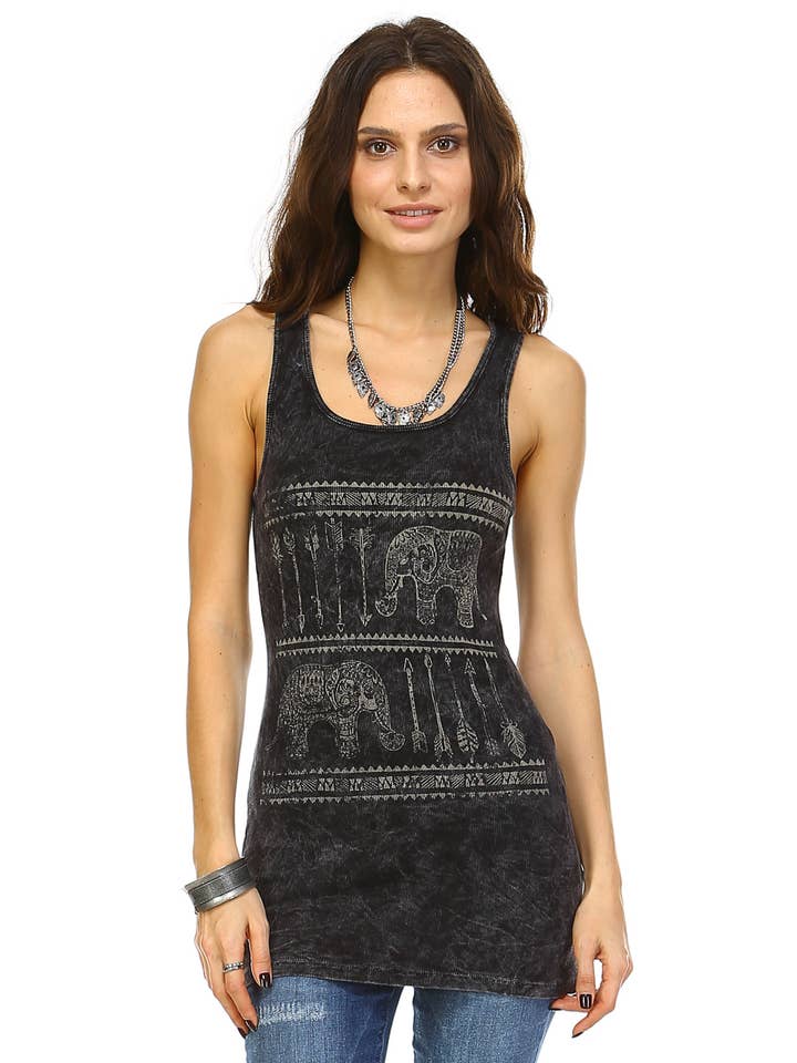 Geripptes Mineralwasch-Tank-Top mit verblassten Elephant Arrow für den Großhandel von Urban X Apparel