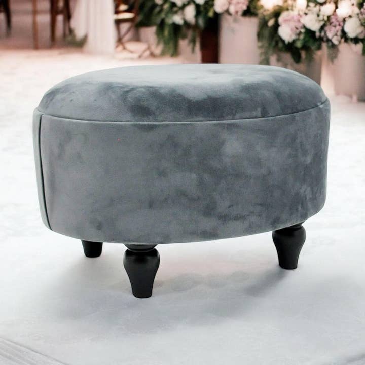 Minster Stylish Living Ltd - Wholesale Stool - Grey Velvet Oval Footstool0