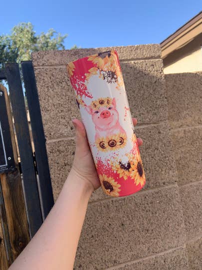 piggy and sunflower 20 oz tumbler for wholesale by Itsfaithscreations