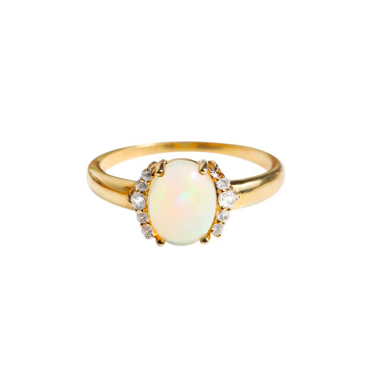 Vergoldeter Silberring mit äthiopischem Opal Dreamveil Crest für den Großhandel von Tiramisu