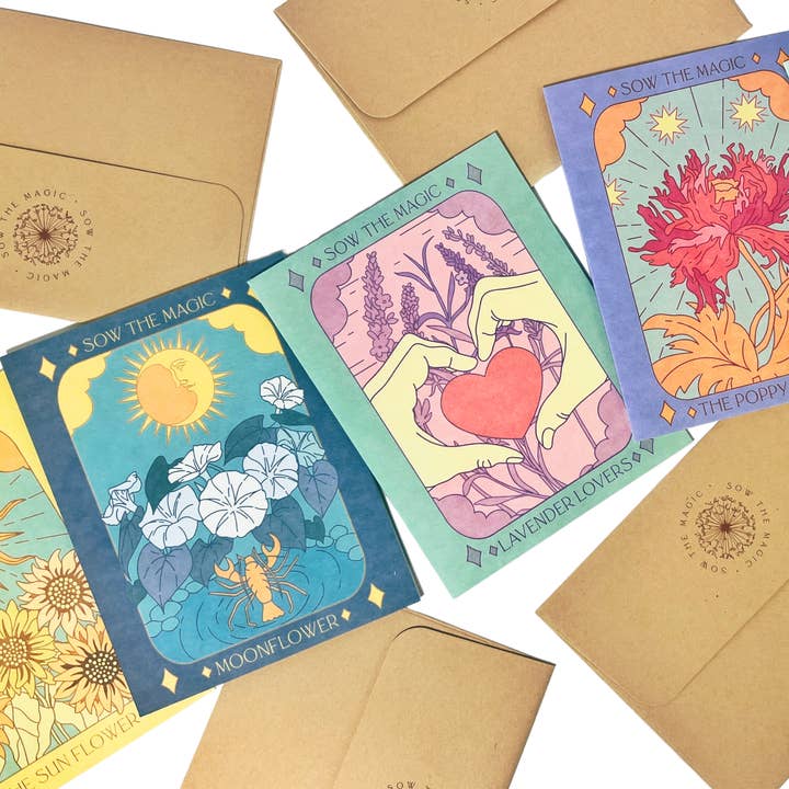 Sow the Magic - Wholesale Everyday Greeting Card - Strength in Echinacea Botanical Tarot Greeting Card
