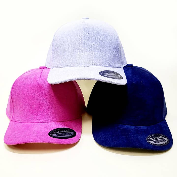Half-Dozen Solid Color Suede Snapback Hats for wholesale by Funteze