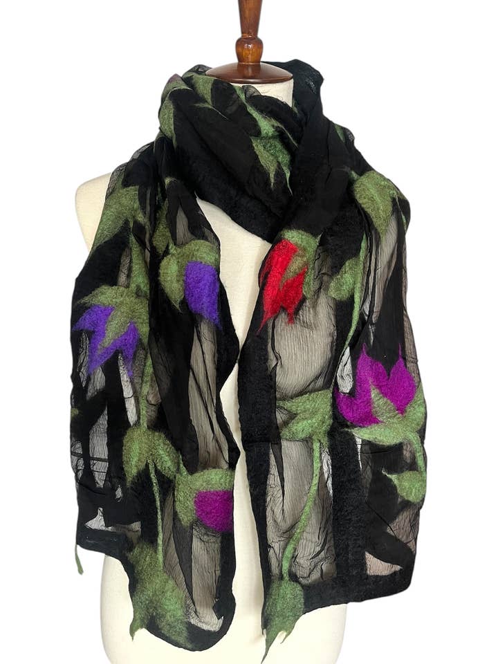 Flower Vine Scarf - Black for wholesale by Pomegranate Moon
