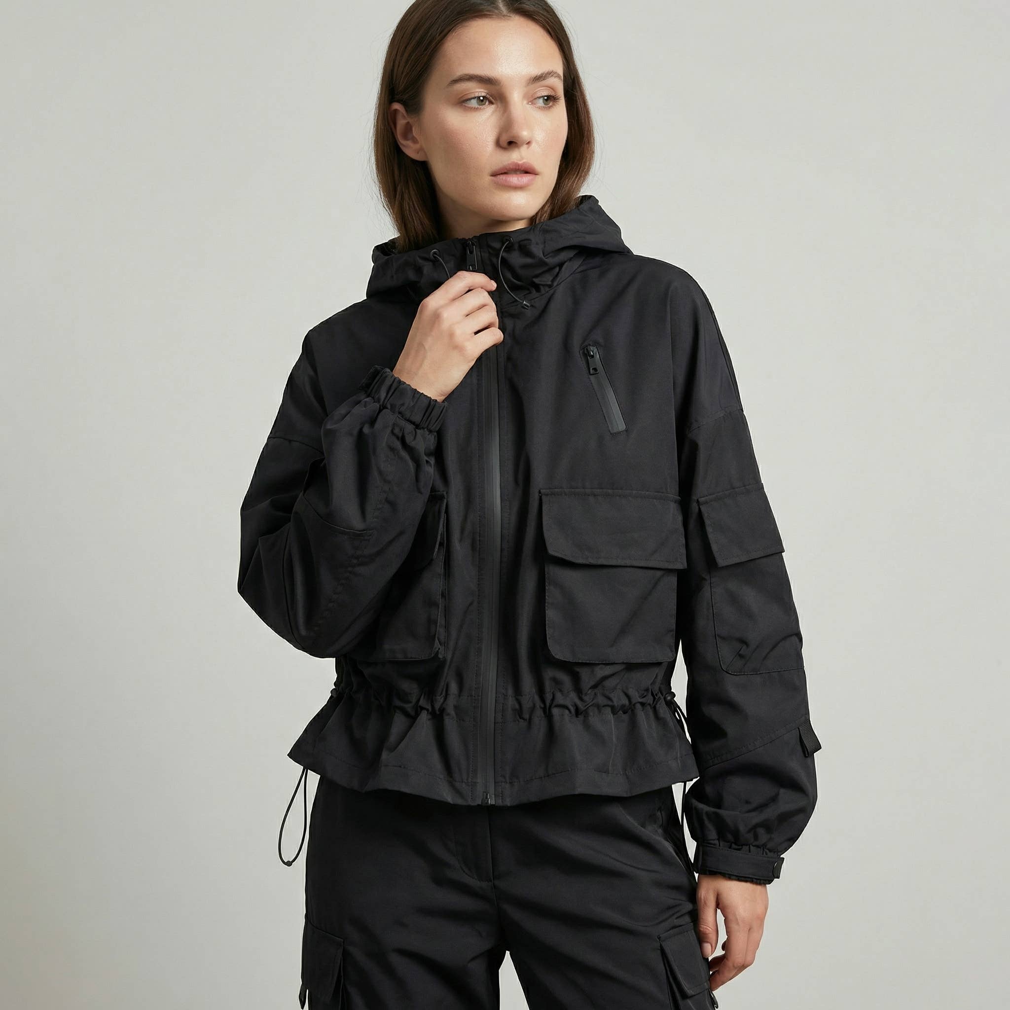 L'Emotion - Vente Veste – femme - Veste Techwear Imperméable à Capuche Ajustable12
