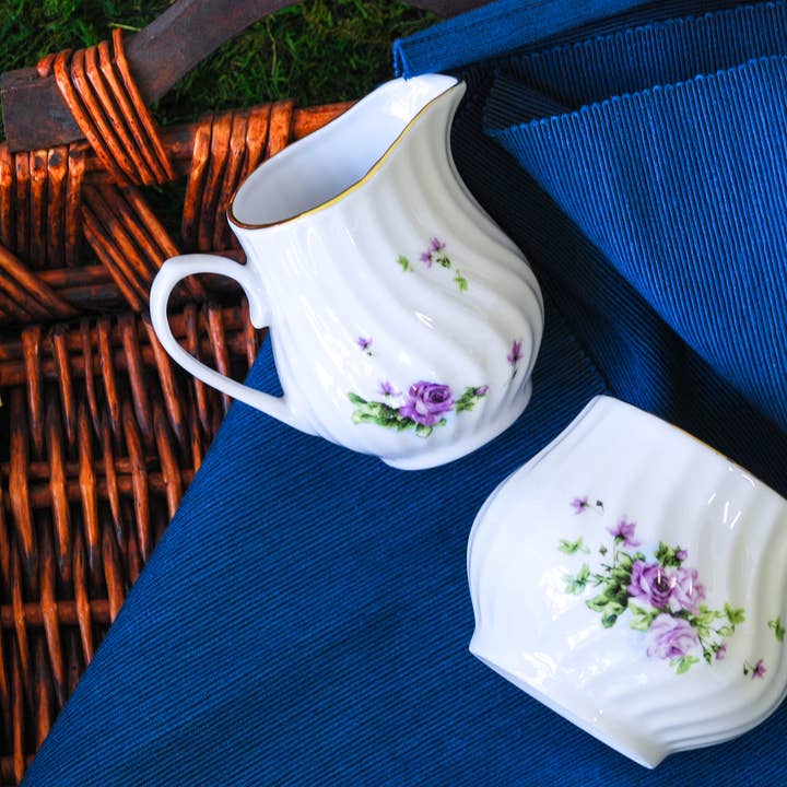 *Vintage Porcelain Sugar & Creamer Set with Rippled Swirls for wholesale by Lynns