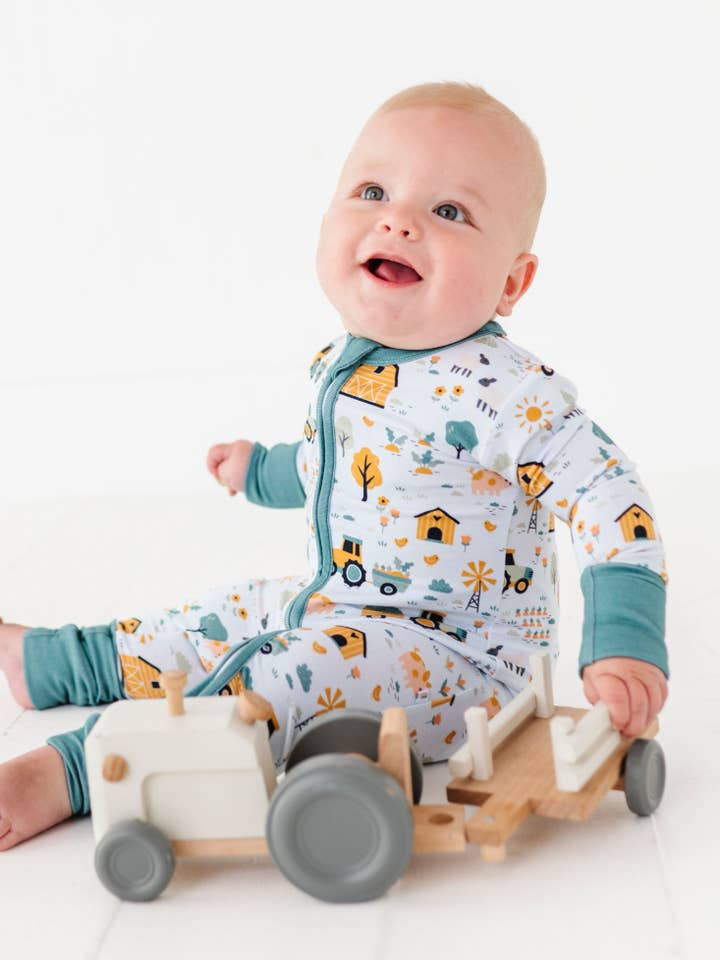 Baby Bamboo Pajamas - Bamboo Sleeper - Sawyer - Farm Friends for wholesale by Bird & Bean®