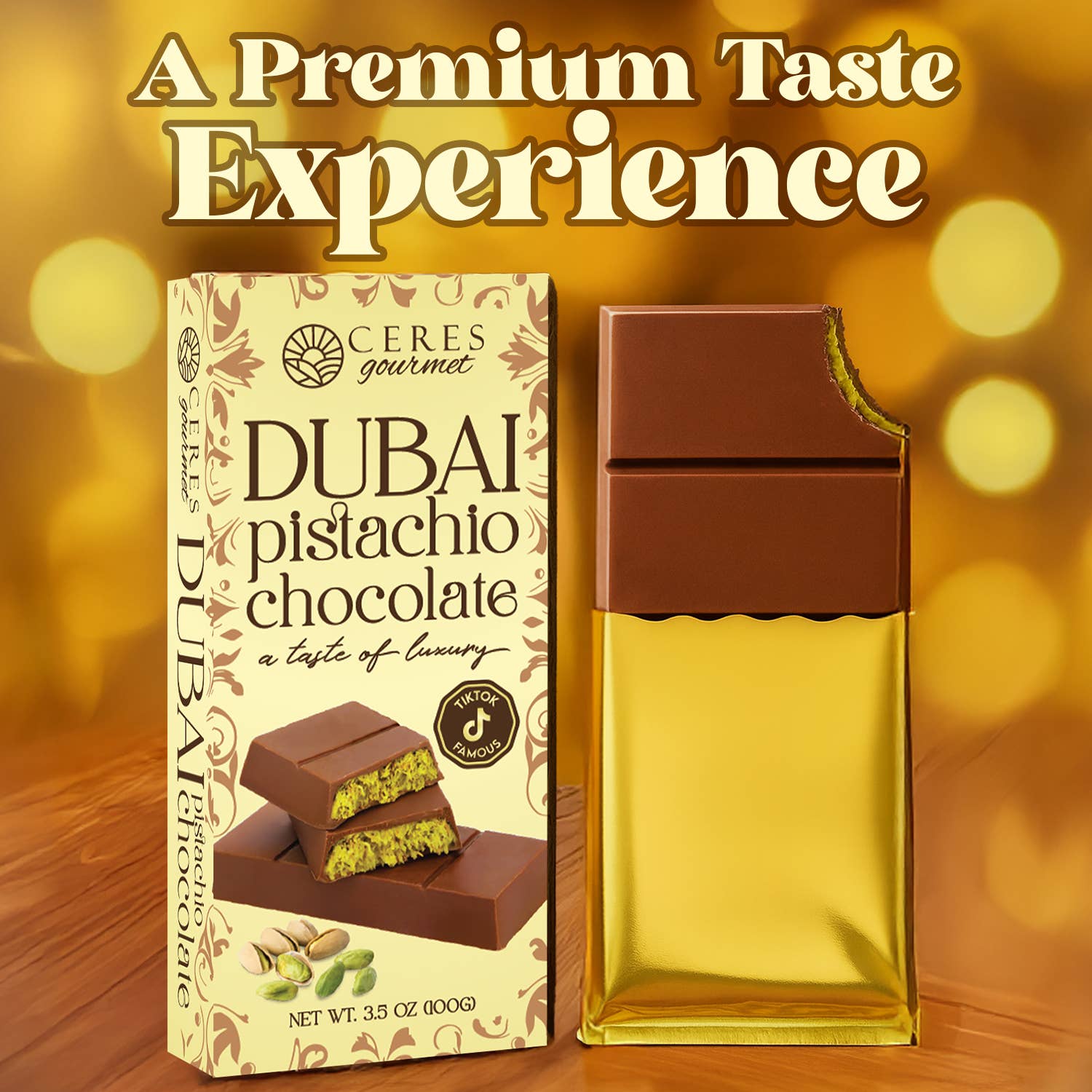 Ceres Gourmet - Wholesale Chocolate Bar - 3.5oz Milk Dubai Chocolate Bar Pistachio & Gift-Ready Pack 1