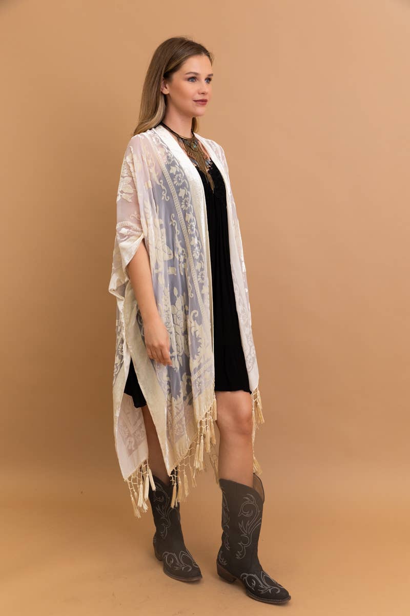 Leto Accessories – wholesale Kimono – Women's – Bestselling Velvet Mesh Tapestry Tassel Kimono 💎2