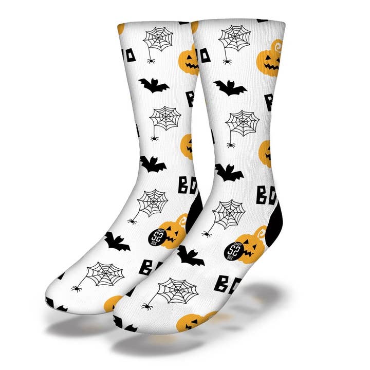 BOO! Bats Spiders & Pumpkins Fun Halloween Socks for wholesale by Savvy Sox