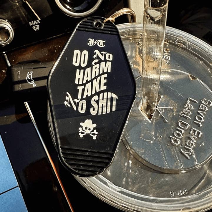 Black 'Do No Harm Take No Shit' Key Chain for wholesale on Faire2