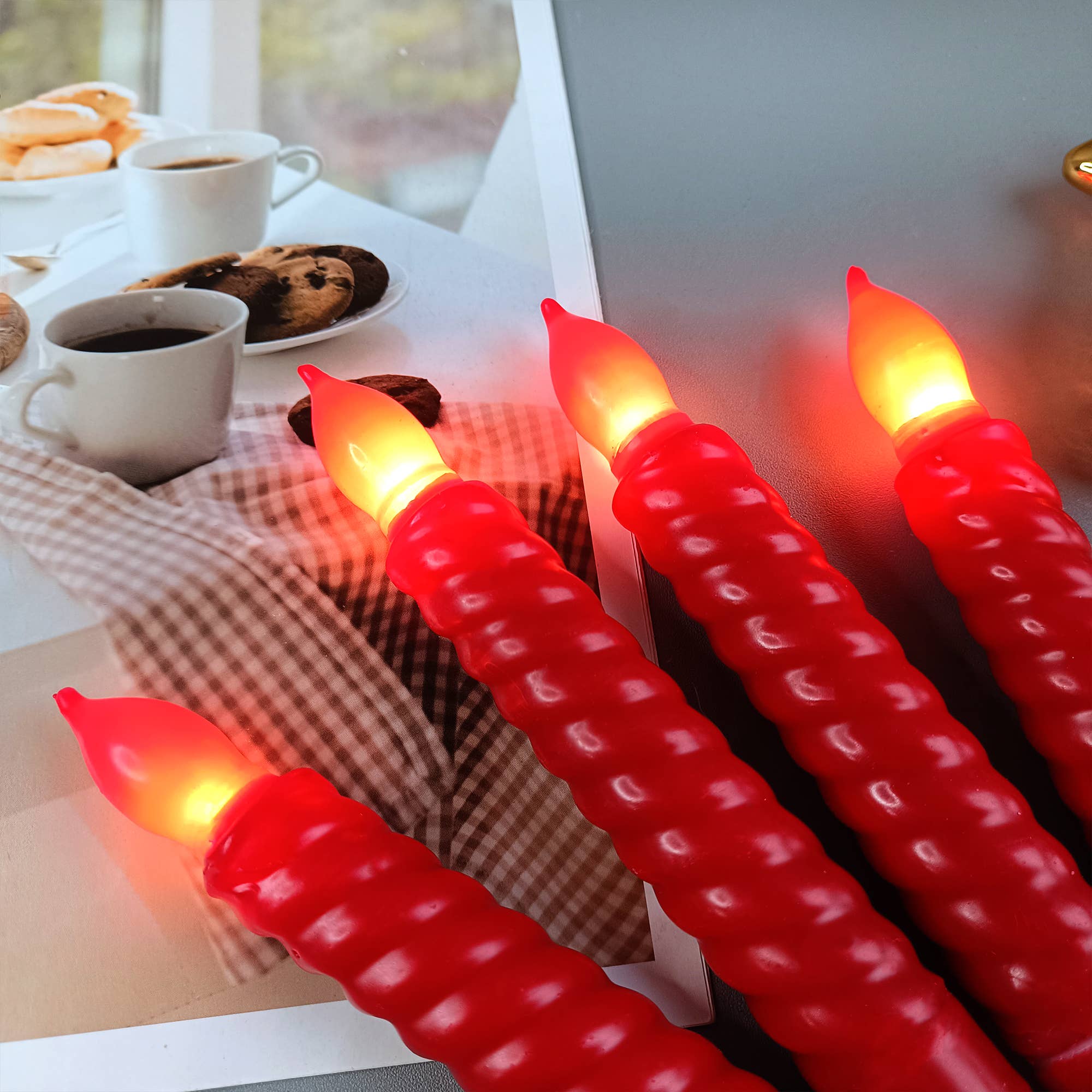 Candles Meta – wholesale Flamlöst ljus – Röda 6-pack Bule Real Wax Belagda LED-batterikoniska ljus5