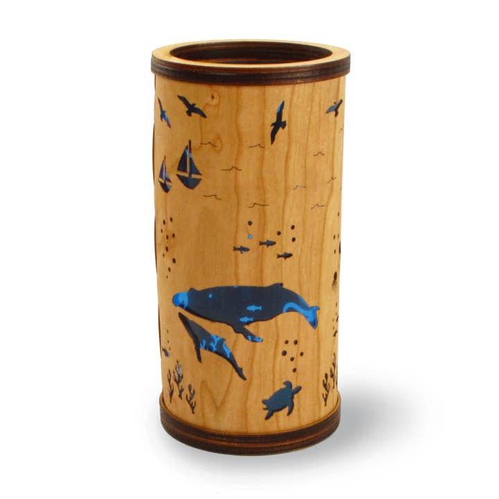 Made and Assembled - Wholesale Accent/Desk Lamp - Cherry Veneer Column Light - Ocean