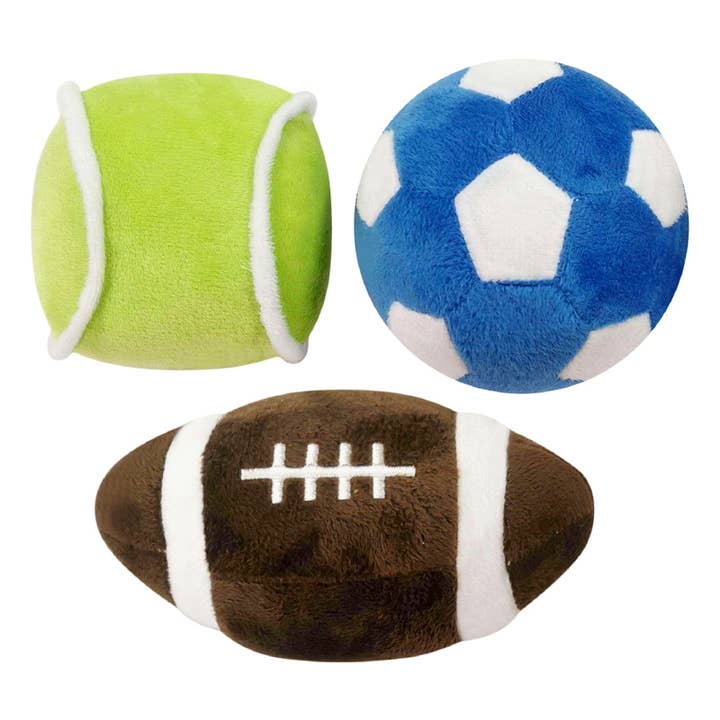Plush Dog Ball Toys 3 assorted for wholesale by Deluxe Import Trading