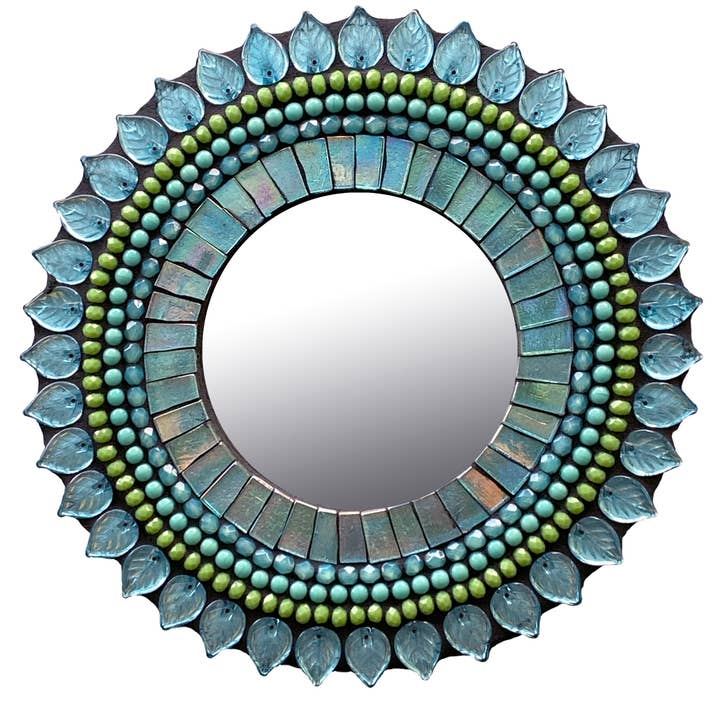 7" & 10" Round: Aquamarine Leaf for wholesale by Zetamari Mosaic Artworks