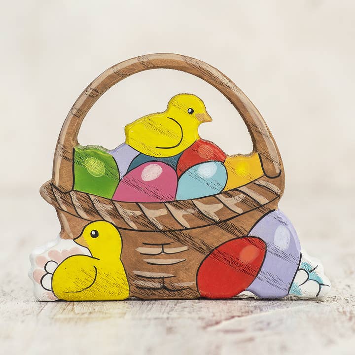 Easter basket with eggs for wholesale by Wooden Caterpillar Toys