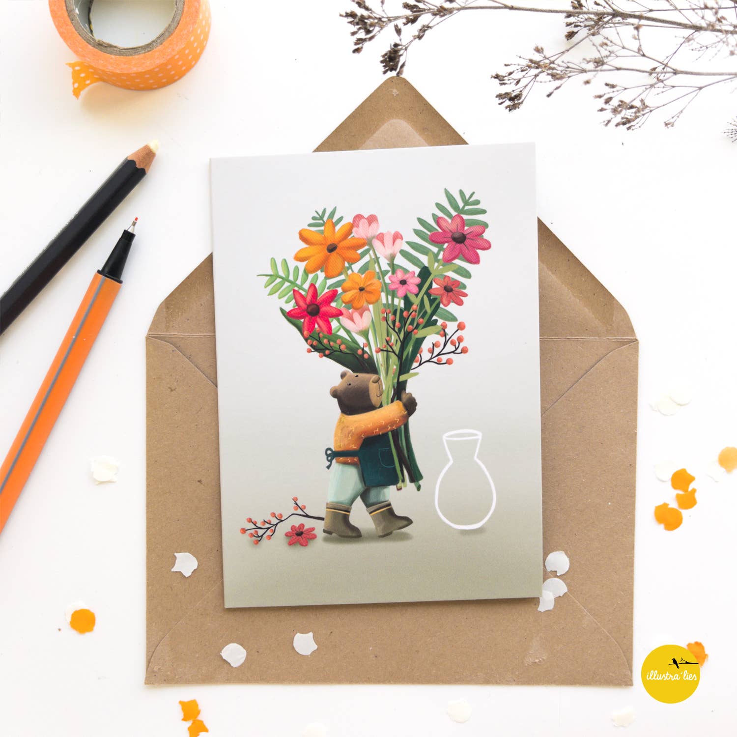 illustralies - Wholesale Everyday Greeting Card - greeting card Flower bear (no text)1