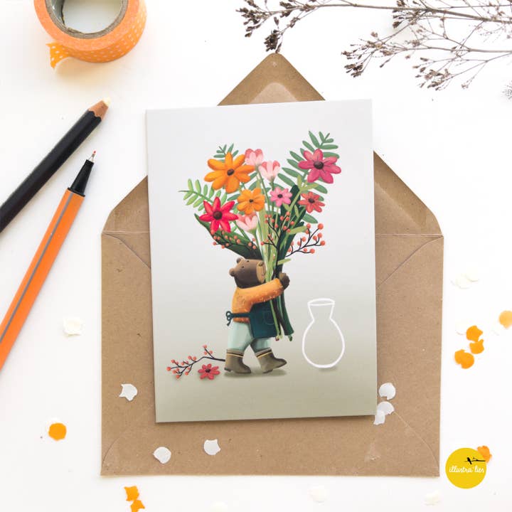 illustralies - Wholesale Everyday Greeting Card - greeting card Flower bear (no text)1