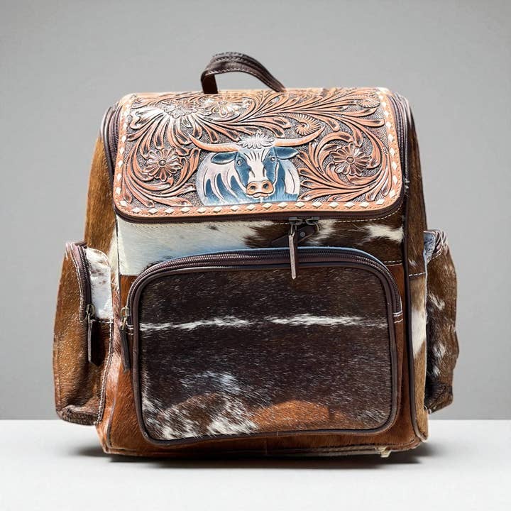 Wholesale Lola tooled leather cowhide backpack for your shop