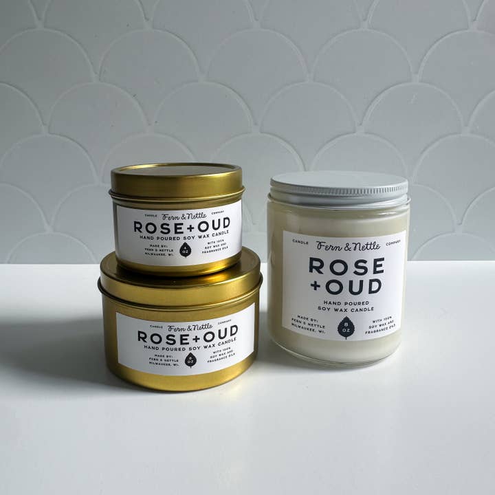 Fern and Nettle - Wholesale Jar/Filled Candle - Rose+Oud Soy Wax Candle4