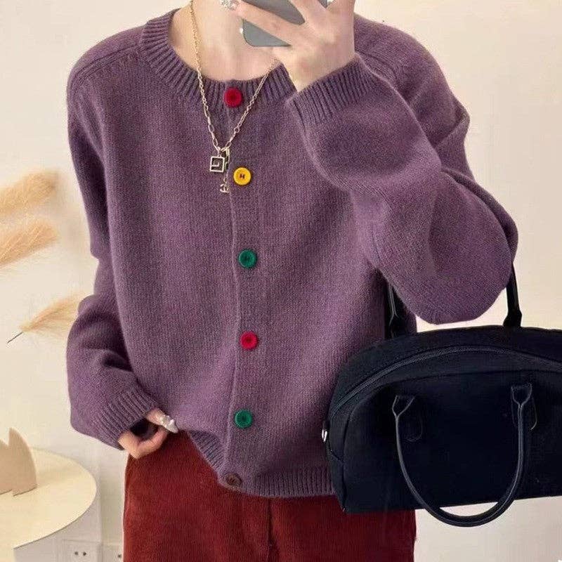 UZ Wholesale Store - Wholesale Cardigan - Women's - Colorful Buttoned Round Neck Cardigan Sweater1