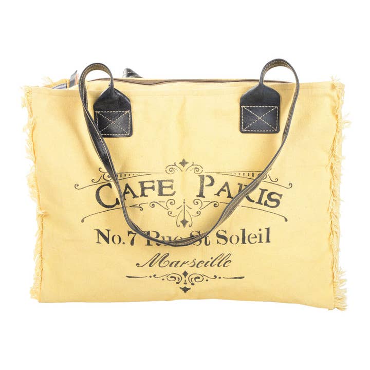 Clea Ray Canvas Bags & Clothing - Vente Tote bag – femme - Cabas Cafe Paris Jaune1