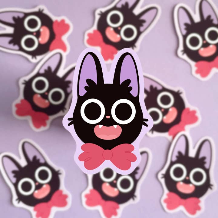 Cute Black Cat Sticker Glossy Die-Cut Vinyl for wholesale by Ouri Studio