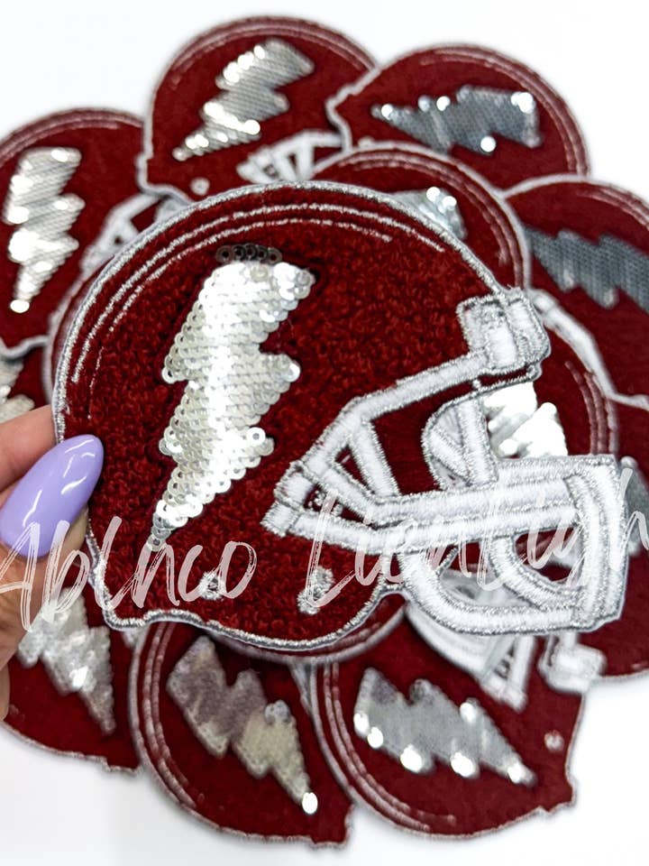 maroon football helmet sequins bolt embroidery patch iron on for wholesale by ABLNco