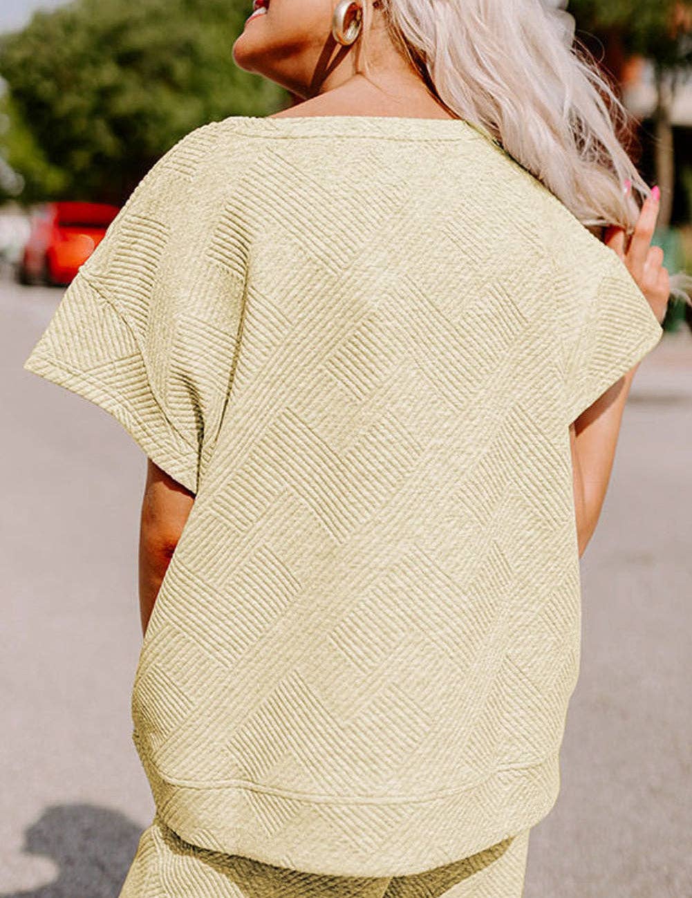 FULL TIME PURCHASE - Wholesale Lounge Set - Women's - Textured Loose Fit T Shirt and Drawstring Pants Set7