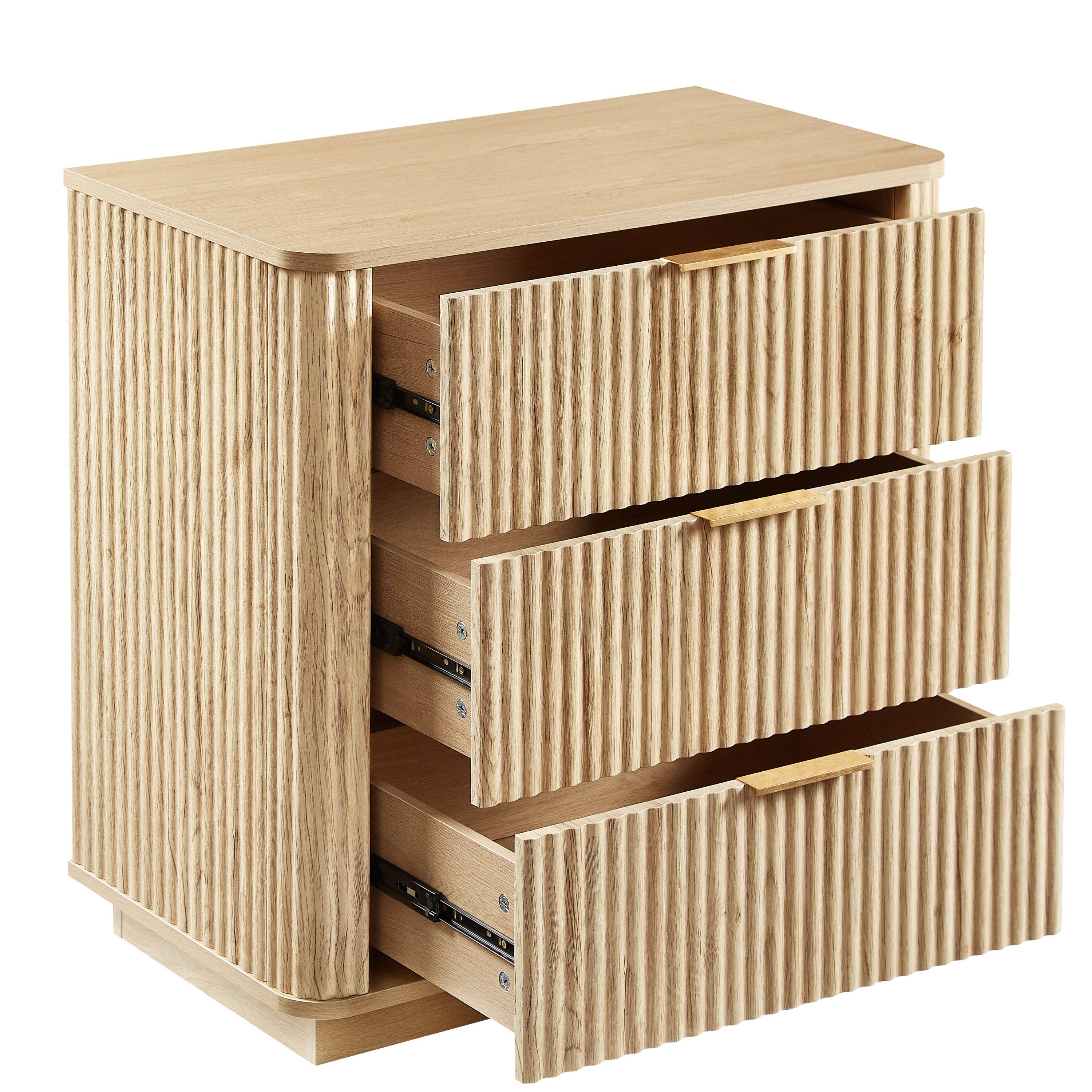 39F Inc. - Vente Armoire - Commode 3 tiroirs en chêne 2PCS (27,6" de largeur) - Design à vague courbée9