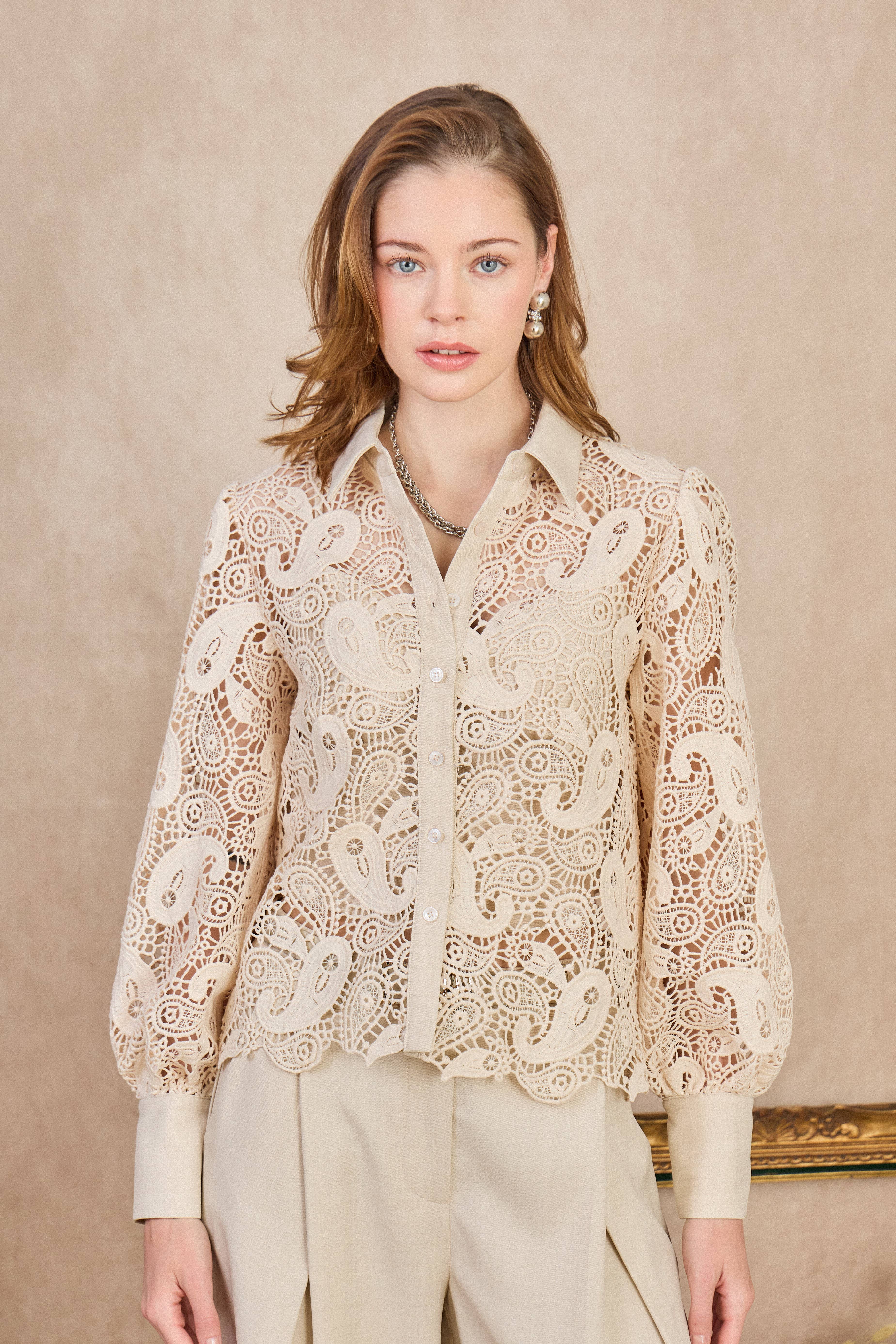 LULUMARY - Venta al por mayor Camisa con botones - Mujer - Blusa de encaje CH36116