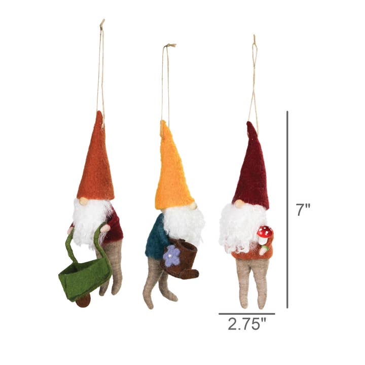 HomArt - Wholesale Ornament - Garden Gnome Ornaments, Felt - Set of 3