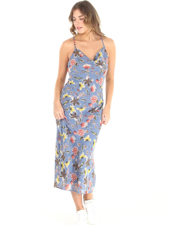 4521-MAD Robe nuisette en georgette à imprimé floral et coupe en biais - Doublée pour la vente par Paparazzi
