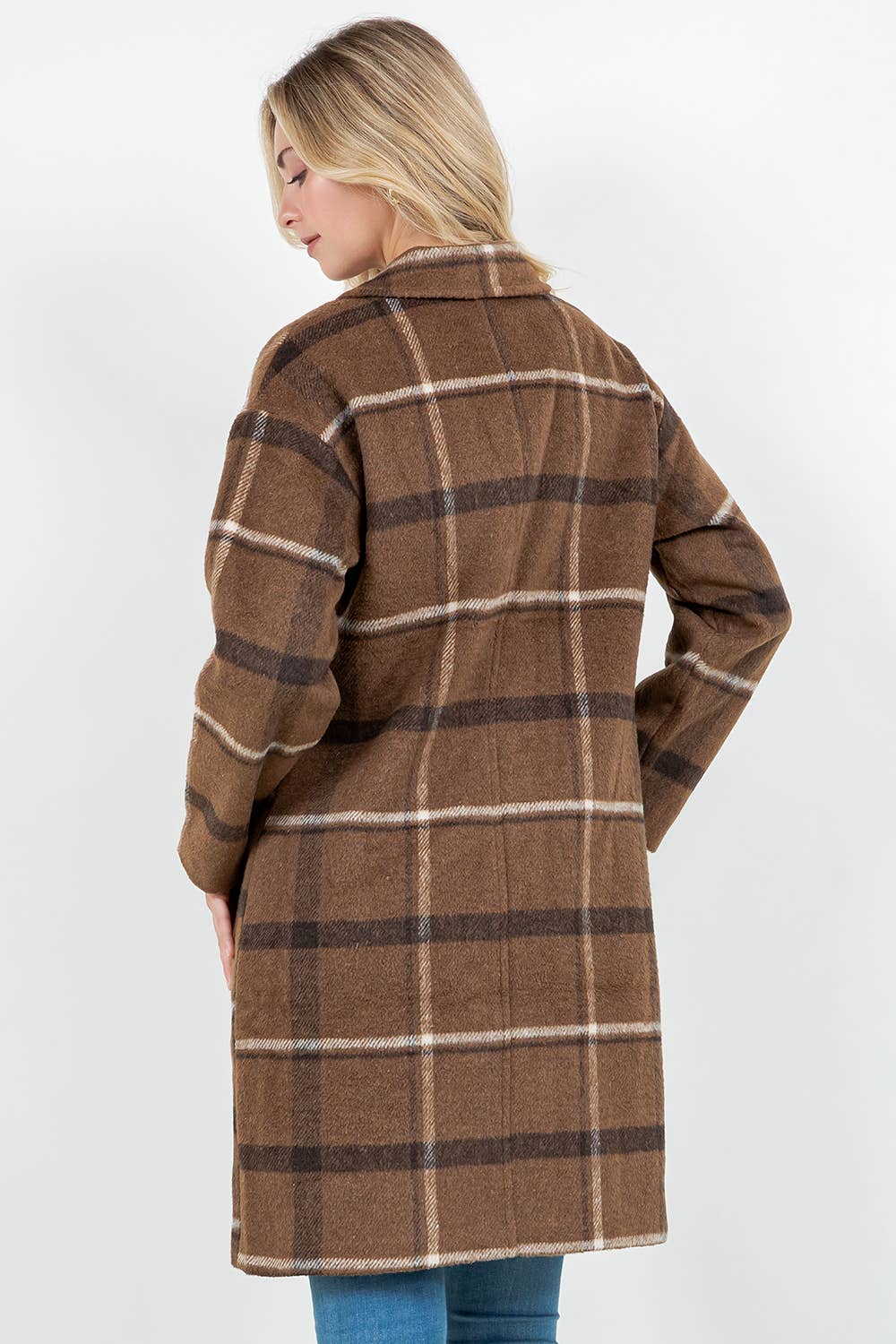 Veracci - Wholesale Coat - Women's - Relaxed Fit Wooly Paid Duster Jacket - Coat11