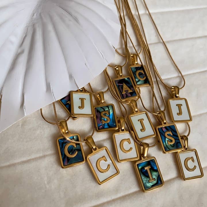Abalone Initial Necklace for wholesale by Kismet Showroom