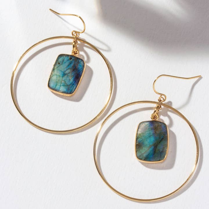 Luna Norte – wholesale Dangle earrings – Stoney Hoop Earrings- Labradorite1