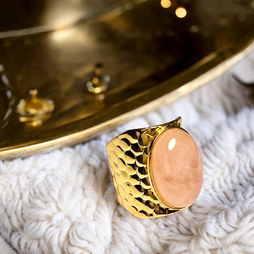 TOURMALYN - Wholesale Cocktail/Statement Ring - Gold plated rose quartz stone ring11