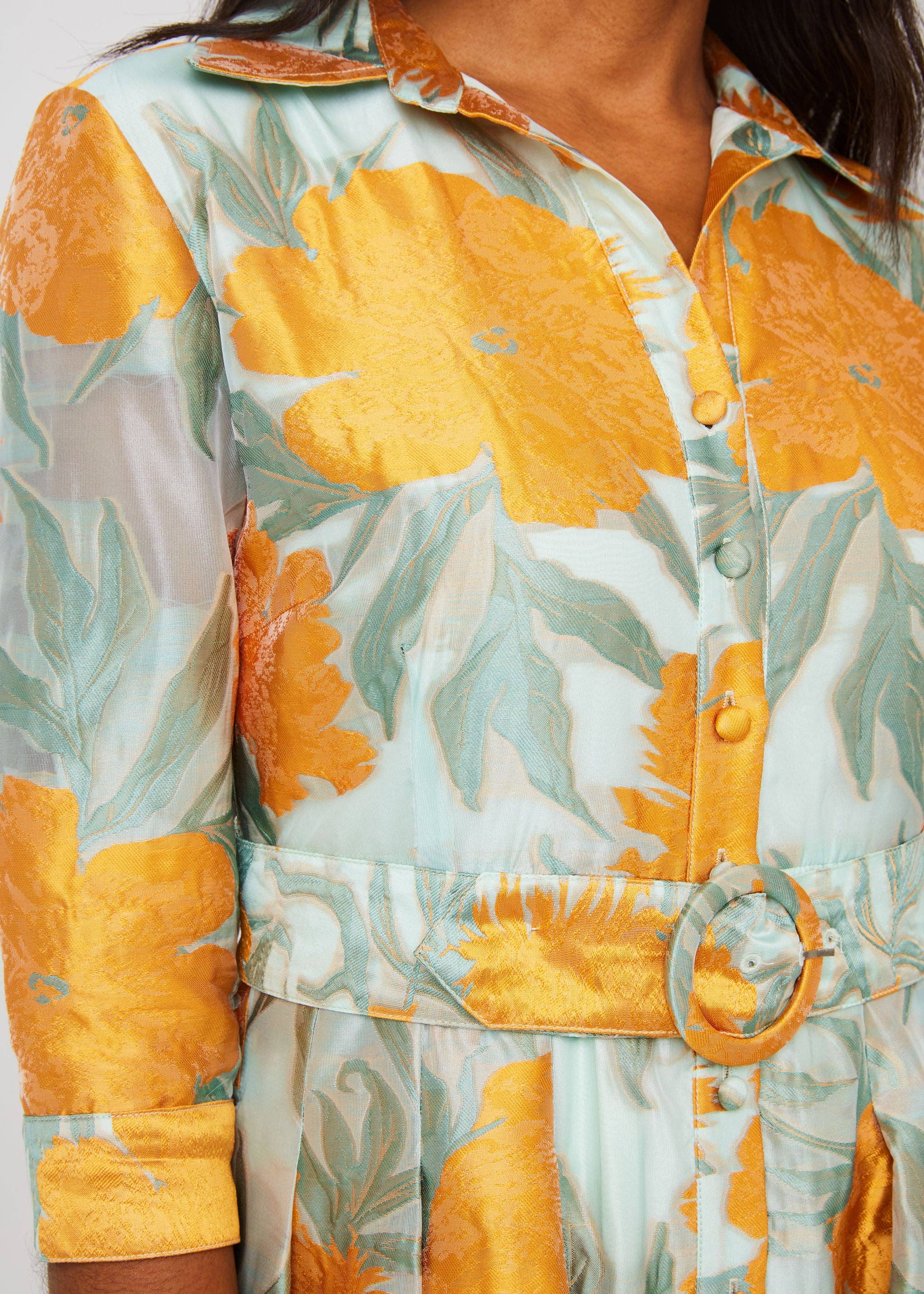 Orange Cecilia Gown Mint Pansy Vine Organza for wholesale on Faire2