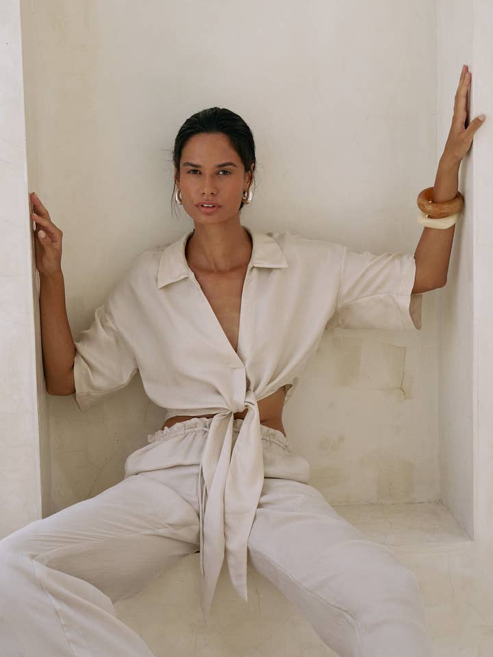 Lucid Tie Shirt - Sand for wholesale by The Handloom