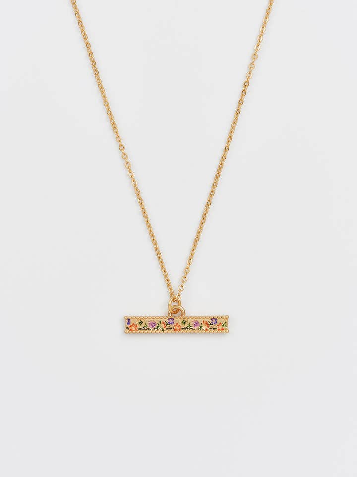 Folksy Floral Gold T-Bar Chain Necklace for wholesale by Fable England