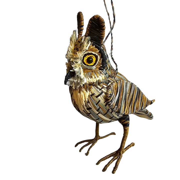 GREAT HORNED OWL BIRD FAIR -TRADE ORNAMENT AND DECORATION- WOVEN BY PERUVIAN AMAZON ARTISAN for wholesale by Amazon Ecology