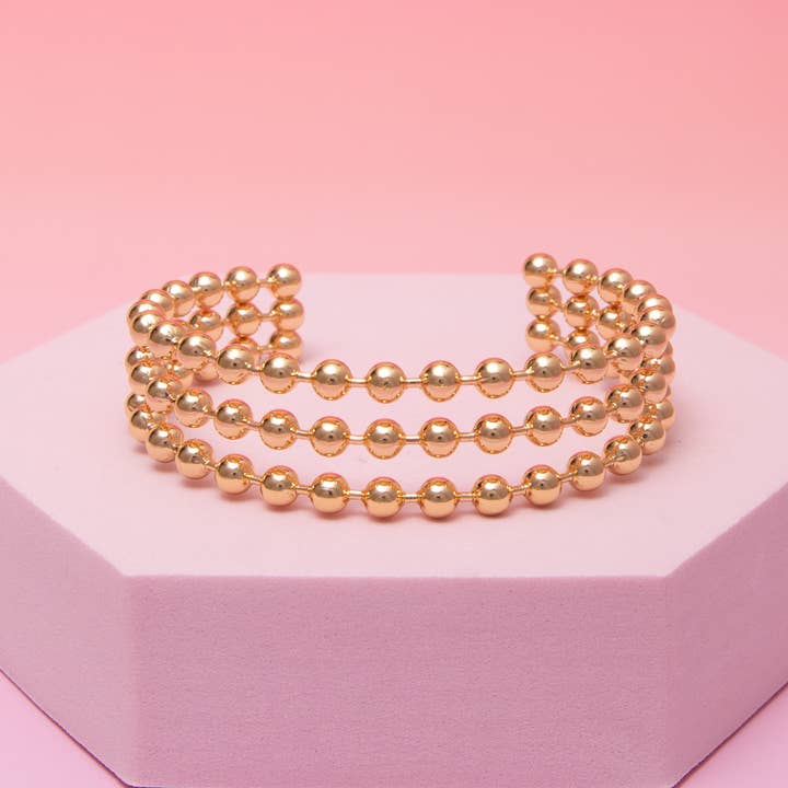 Polished Multi-Row Ball Bead Chain Cuff Bracelet for wholesale by SP Sophia Collection