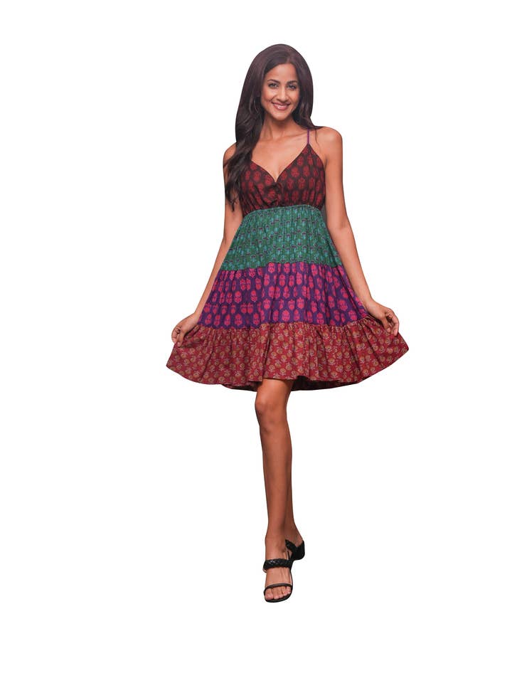Sacred Threads - Wholesale Dress - Women's - Boho Ruby Rhapsody Babydoll Patchwork Dress
