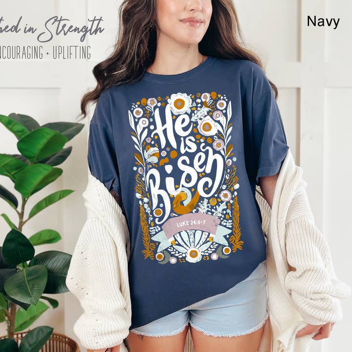 He is Risen Easter Christian Comfort Colors Tee for wholesale by Clothed in Strength