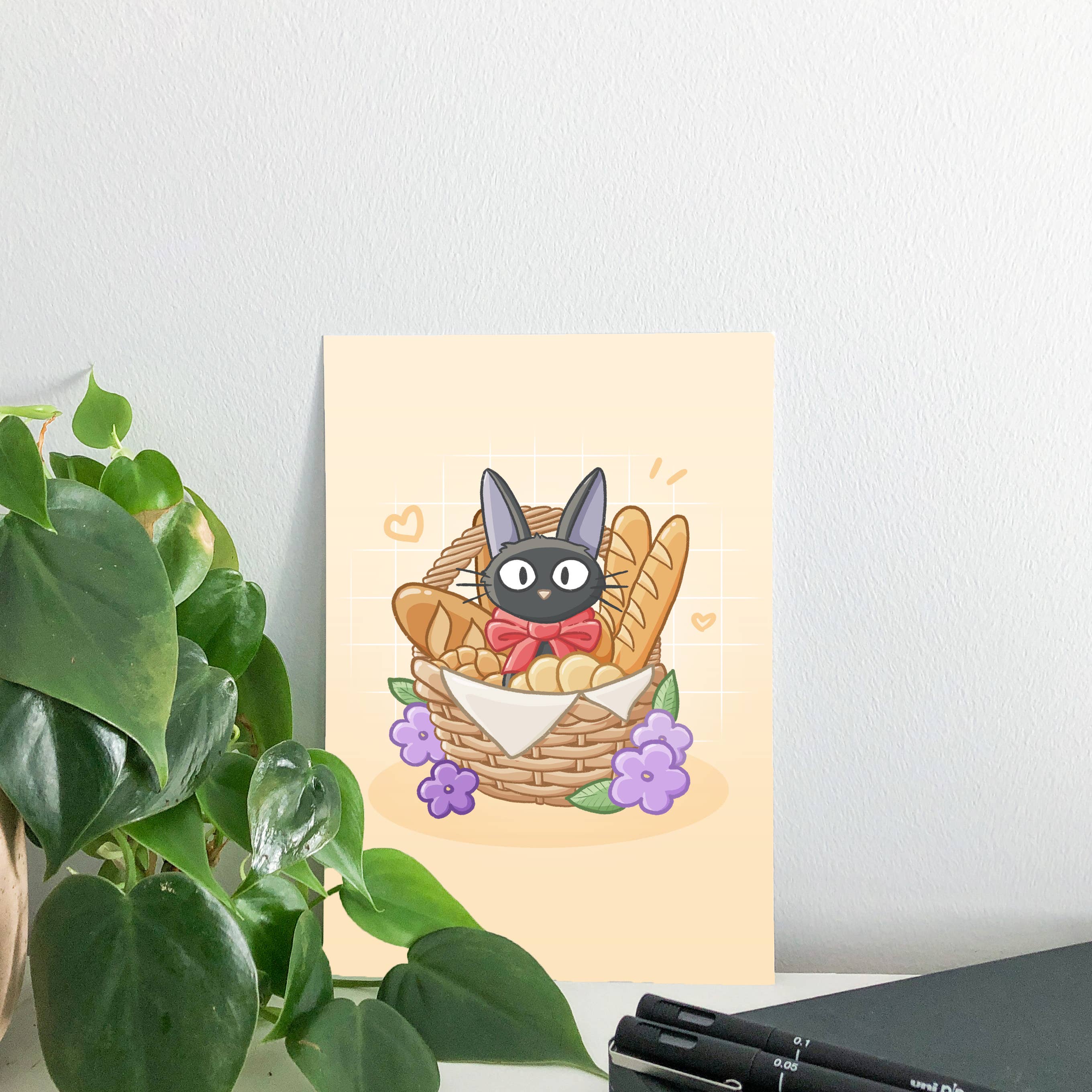Sarah May Arts - Wholesale Art Print - Bakery Black Cat Print | Fine Line Anime Floral Art9